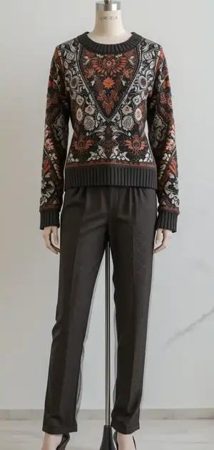 Mannequin in a polyester sweater with bold zigzag patterns