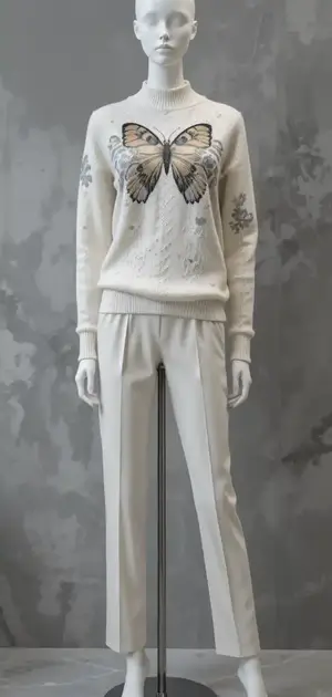 Elegant white sweater with intricate lace details