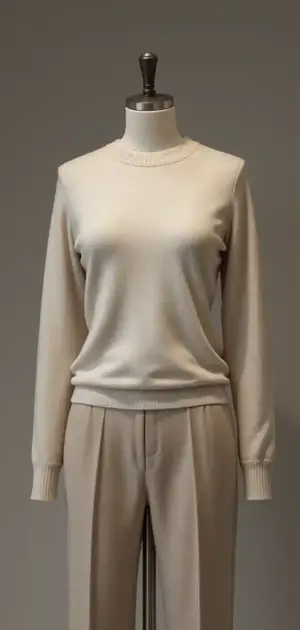 Beige sweater with matching pants on a mannequin