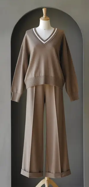 Mannequin displaying a chunky knit cotton sweater in cream