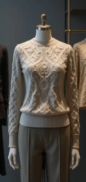 Cream cable knit sweater on a mannequin