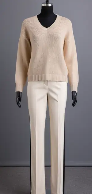 Mannequin in cream sweater and navy trousers