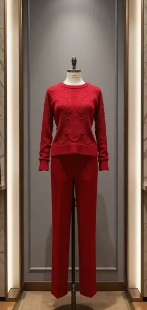 Embellished red sweater with red trousers