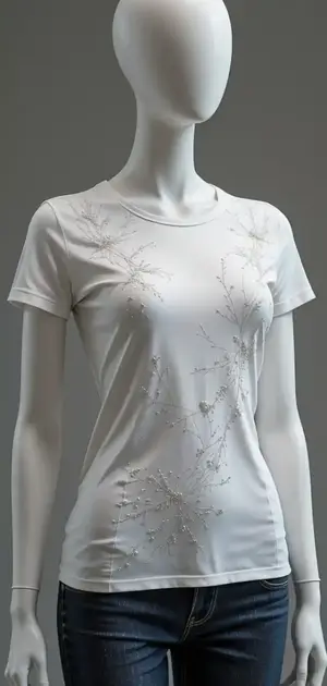 White t-shirt with vibrant floral and butterfly graphic