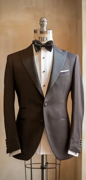 Brown textured tuxedo suit with bow tie