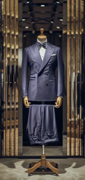 Tailored fit two-piece suit in a boutique display