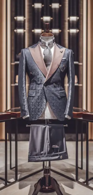 Classic navy tailored suit on elegant display