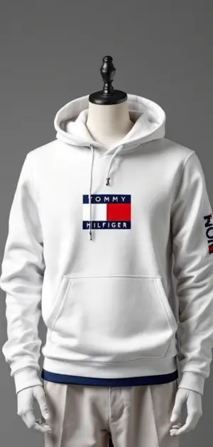 White Tommy Hilfiger hoodie with logo patch for men