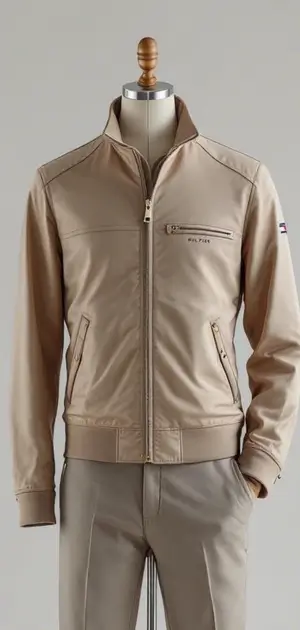 Beige Tommy Hilfiger jacket with a clean design and zippered details