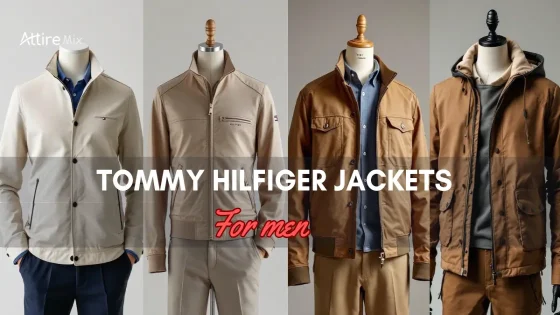 Four Tommy Hilfiger Jackets For men in various colours and styles displayed on mannequins