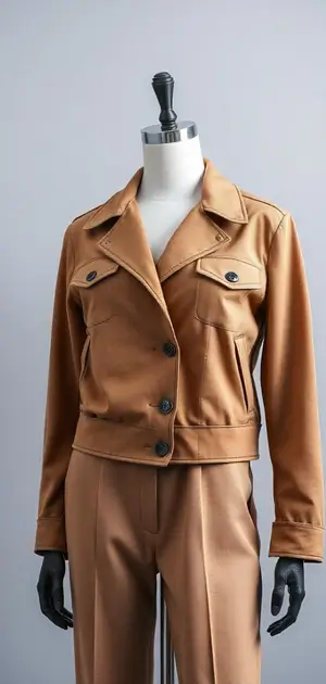 Classic brown jacket and trousers on display