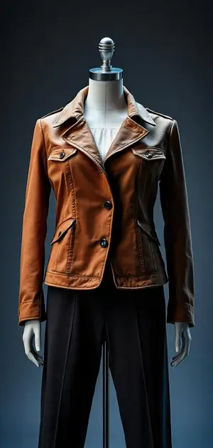 Sleek brown leather jacket on a mannequin
