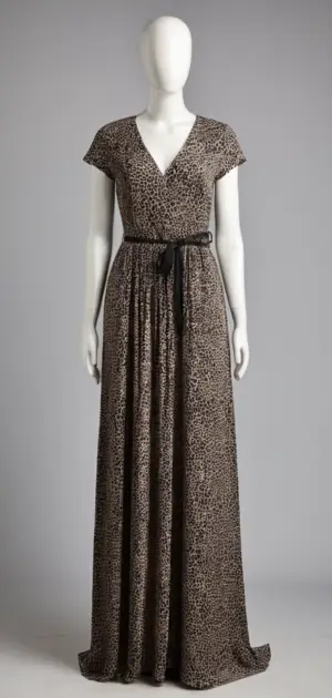 Leopard print maxi dress with cinched waist