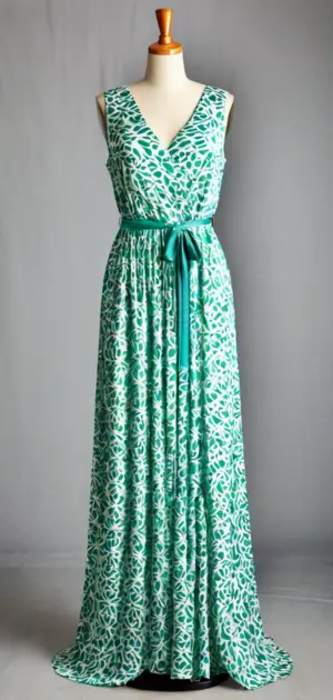Green and white patterned maxi dress