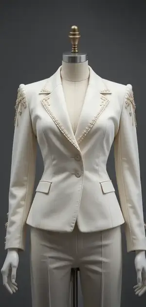 White vintage blazer with ornate shoulder accents