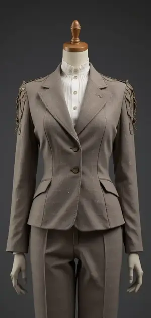 Beige vintage blazer with chain details on the shoulders