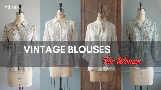 A collection of vintage blouses featuring delicate lace, florals, and classic designs.