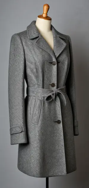 Grey textured vintage coat on display