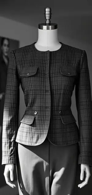 Vintage black and white plaid jacket on mannequin