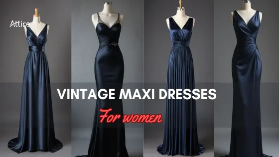 Vintage navy blue V-neck Vintage Maxi Dresses For women