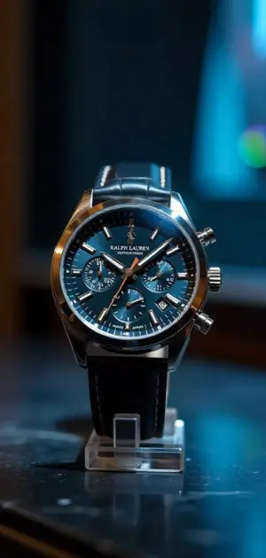 A Ralph Lauren blue dial chronograph watch with a leather strap