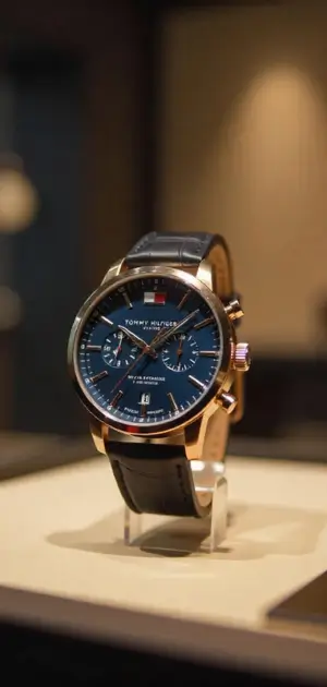 Tommy Hilfiger watch with a blue dial and leather strap
