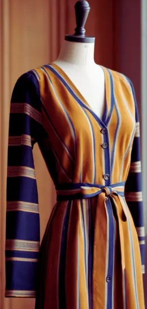 Linen striped dress paired with a straw hat.