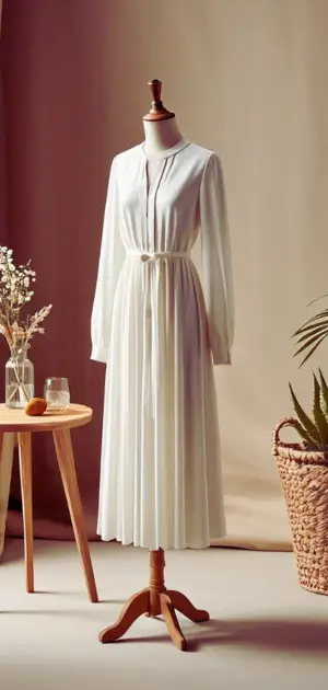 Flowing white maxi dress in a garden