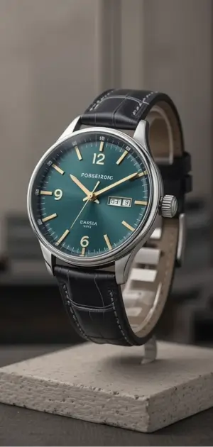 Stylish budget-friendly watch featuring a green dial, date display, and leather strap.