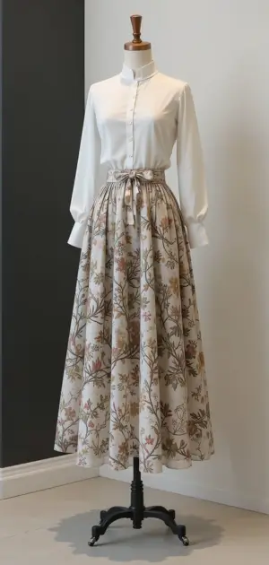 A vintage-inspired embroidered floral skirt outfit for spring.
