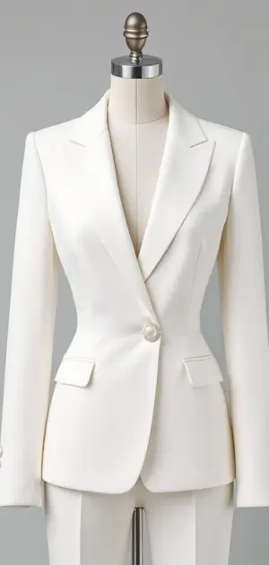 White blazer with a sleek single-button closure and sharp tailoring