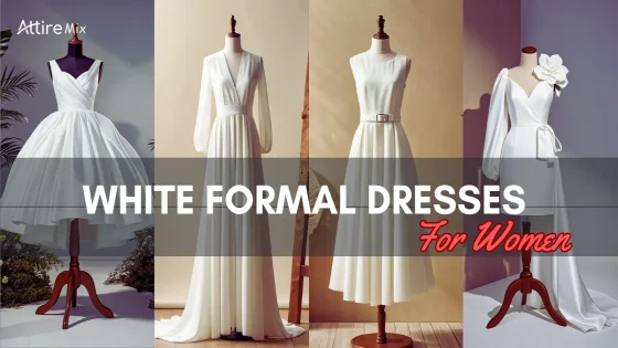 Timeless white formal dress for women at a wedding.