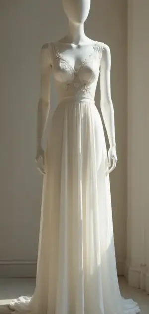 Ethereal white maxi dress with intricate bodice design