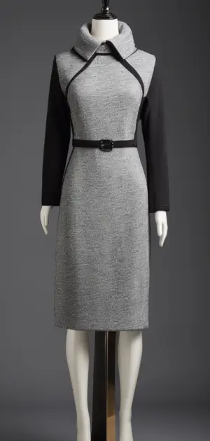 Grey winter dress with black sleeves and collar