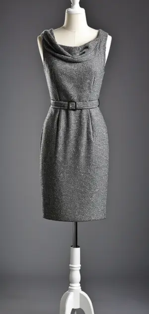 Grey belted cowl neck winter dress