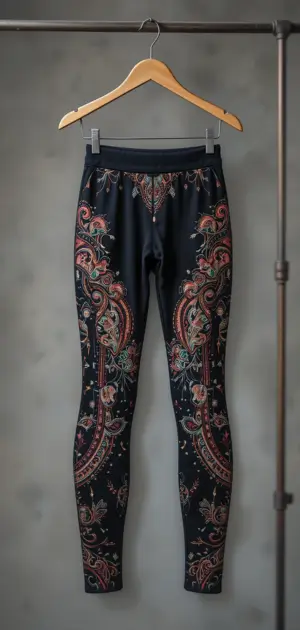Stylish black leggings featuring colorful bohemian patterns for women.