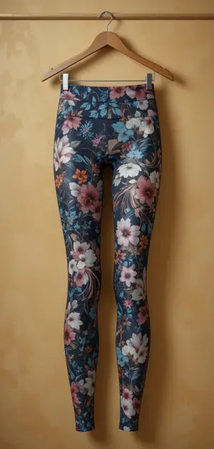 Stylish women’s leggings featuring vibrant floral prints on a dark base.