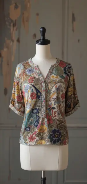 A collection of fall blouses with floral embroidery and cozy fabrics.