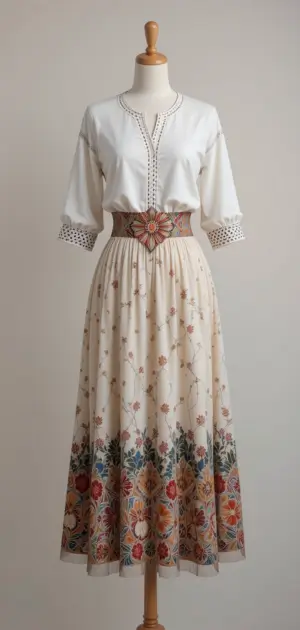 A collection of midi skirts with bold colors and intricate patterns.