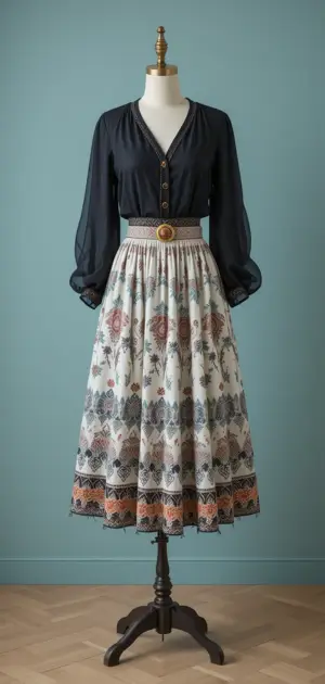 Bohemian-style midi skirts featuring elegant embroidery and flowy silhouettes.