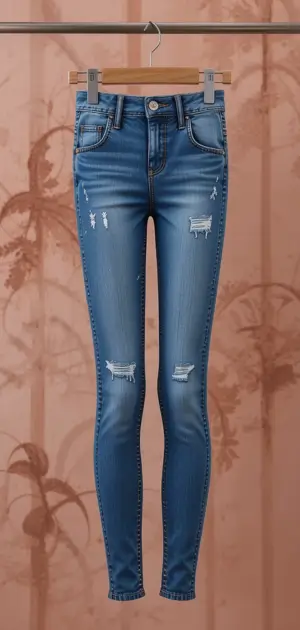 Image of women’s stretch denim leggings featuring a classic distressed design.