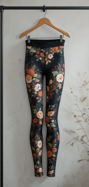 Black vintage leggings with vibrant floral prints, designed for comfort.