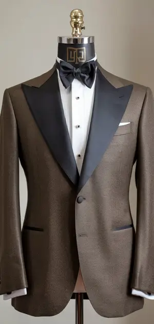Mannequin dressed in a two-tone wool tuxedo suit