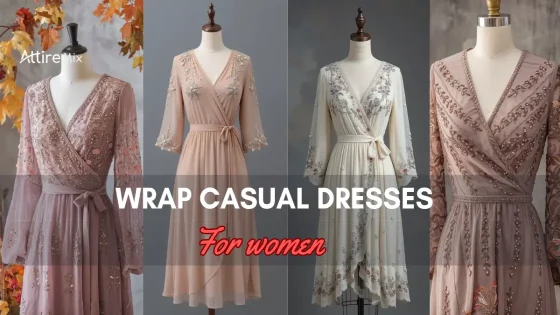 Collection of Wrap Casual Dresses For women on mannequins