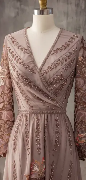 Lilac wrap dress with detailed embellishments