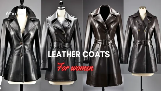 Stylish leather Coats for women on display