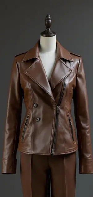 Dark brown leather jacket with zip pockets