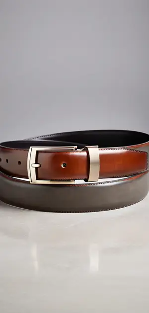 Brown and black leather belt with silver buckle