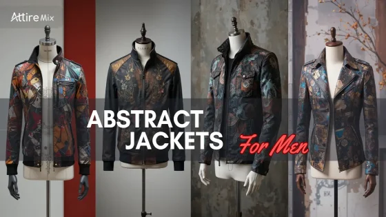 Four stylish abstract-patterned jackets in various artistic designs.