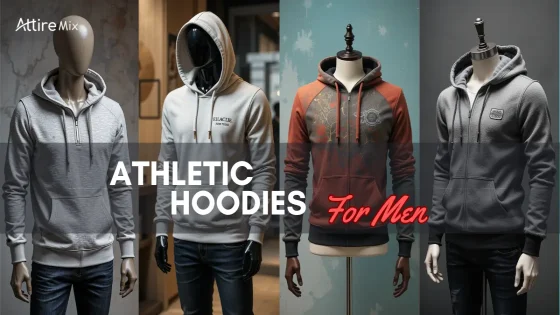 Four men's athletic hoodies in grey and burnt orange, styled for sportswear.